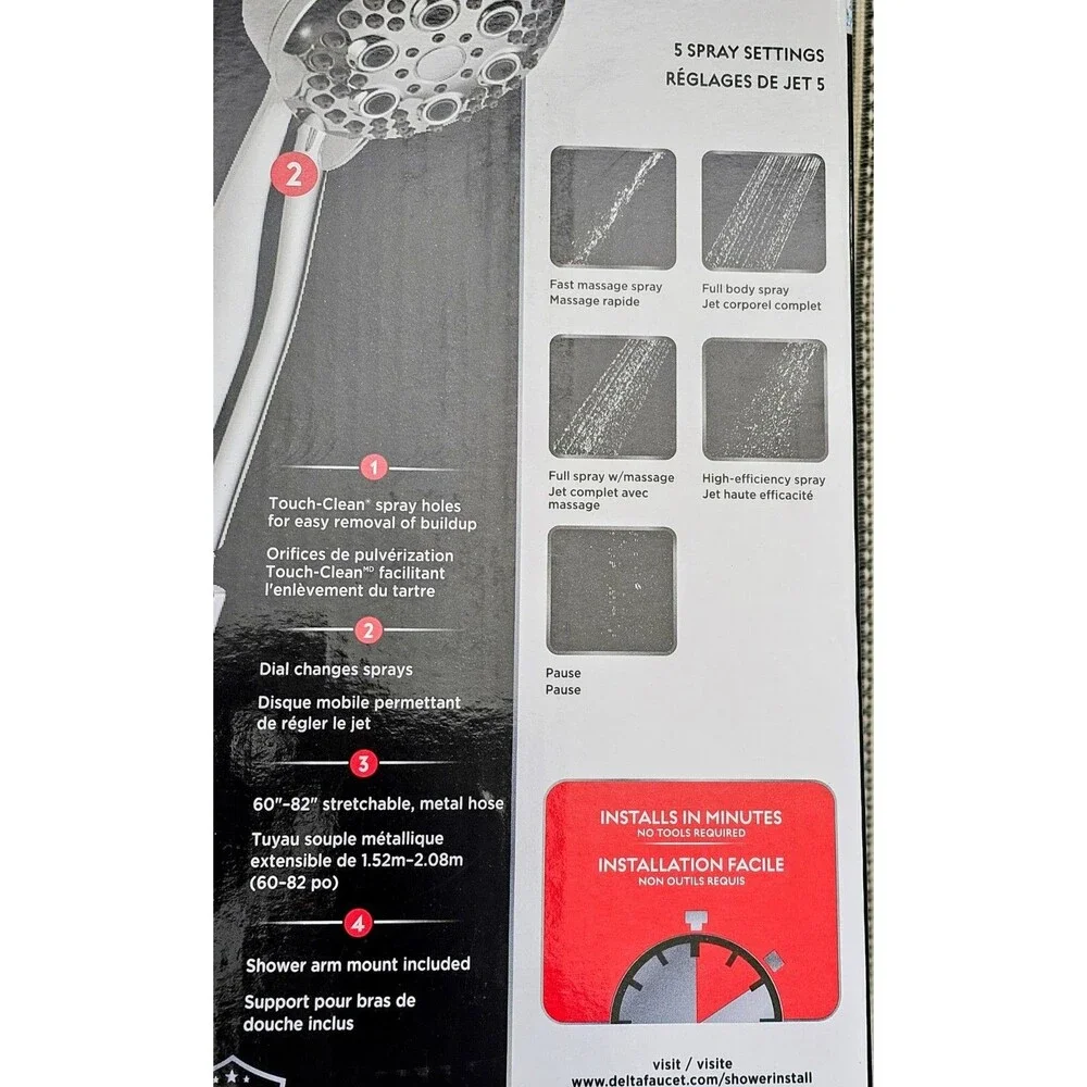 Delta5-Spray Wall Mount Handheld Shower Head 1.75 GPM in Chrome - 54434-18-PK
